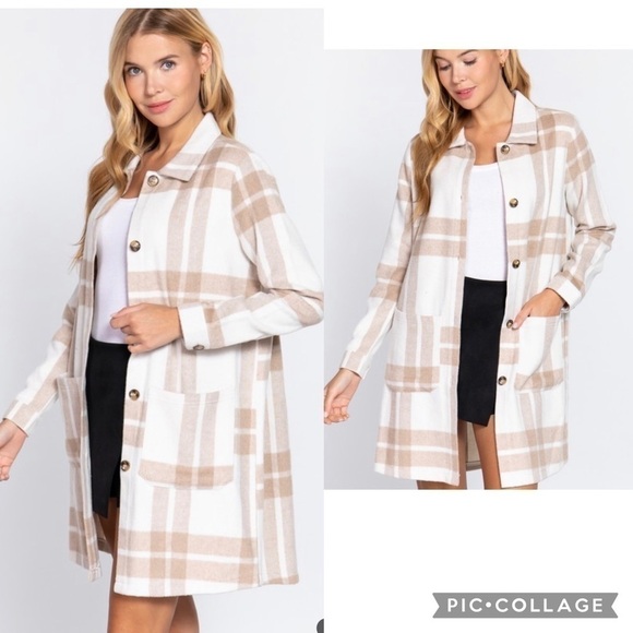 SALE!! Ivory & Taupe Plaid Jacket - Picture 2 of 6